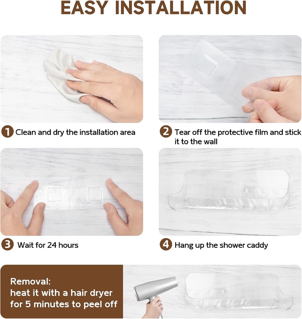 Shelves,2 Pack Clear Self Adhesive Caddy,No Drilling Wall Mount Storage Shelf with Adhesive Tape,Plastic Organizer,fo... - Image 6