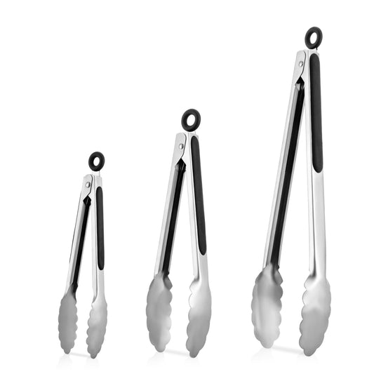 3 Pcs Kitchen Tongs for Cooking,8'' 10'' 13'' Stainless Steel Serving Tongs Barbecue Tongs with Non-Slip Grip for Coo...