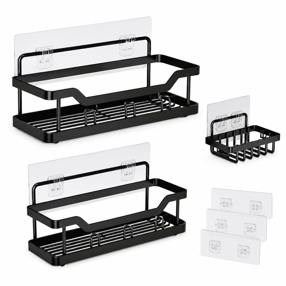 3/5 Count, Large Capacity Bathroom Organizers and Storage, No Drilling Wall-Mounted Basket, Black