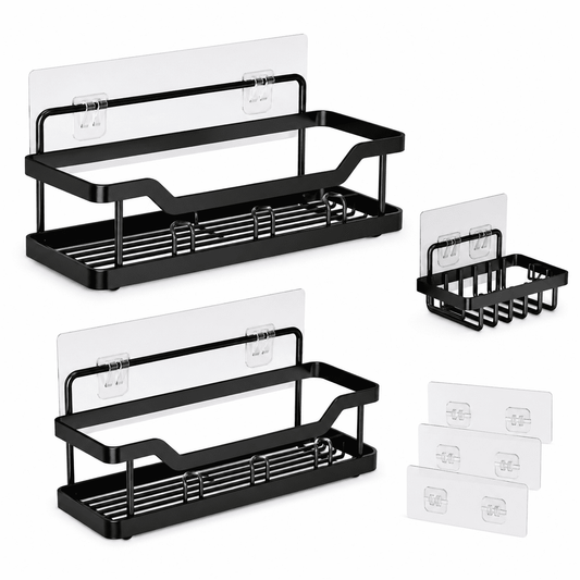 3/5 Count, Large Capacity Bathroom Organizers and Storage, No Drilling Wall-Mounted Basket, Black