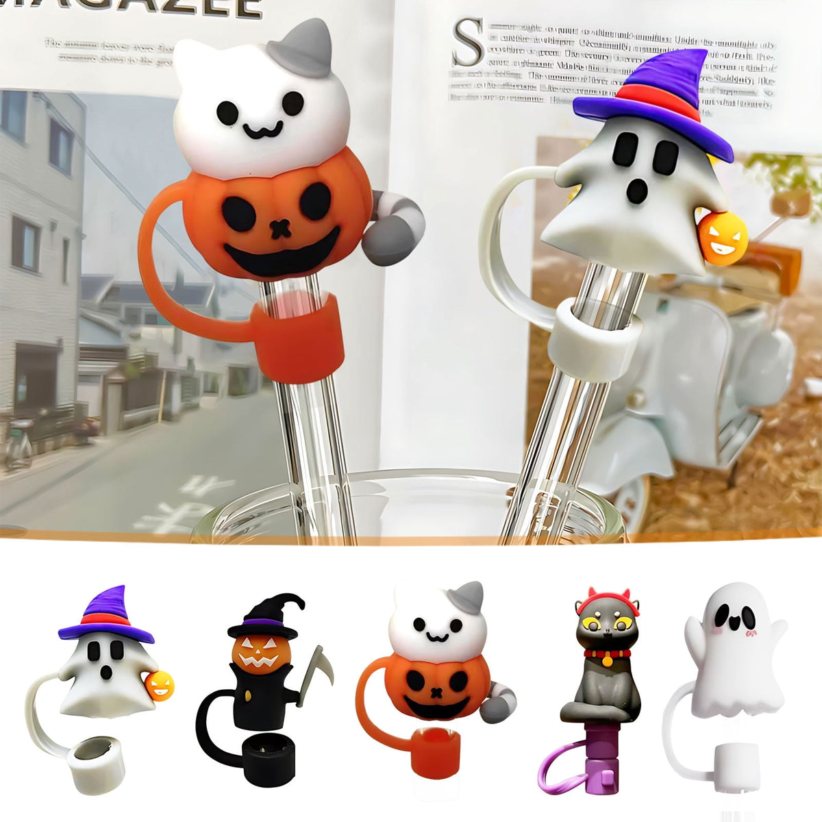 10mm Straw Caps Set of 5 - Reusable Silicone Straw Toppers for Party Decorations Carnival Themed Accessories,White - Image 2