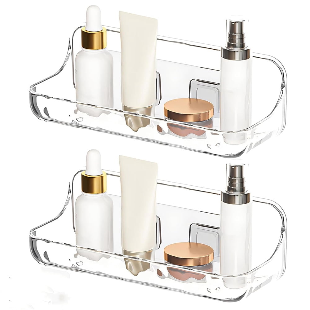 Shelves,2 Pack Clear Self Adhesive Caddy,No Drilling Wall Mount Storage Shelf with Adhesive Tape,Plastic Organizer,fo...