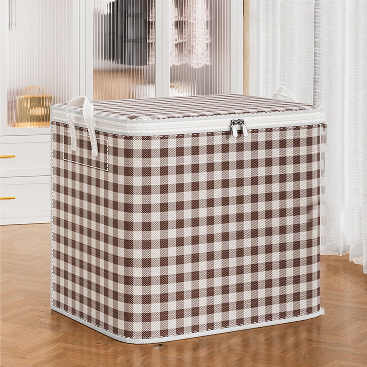 Cube Bins - Fabric Cubby Organizer, Plaid Check Foldable Fabric Cube with Dual Handles and Zipper, for Nursery/Home o... - Image 2