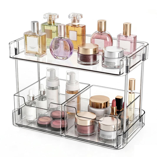 Clear Makeup Organizer with Drawers, 2-Tier Acrylic Cosmetic Storage for Bathroom Countertop