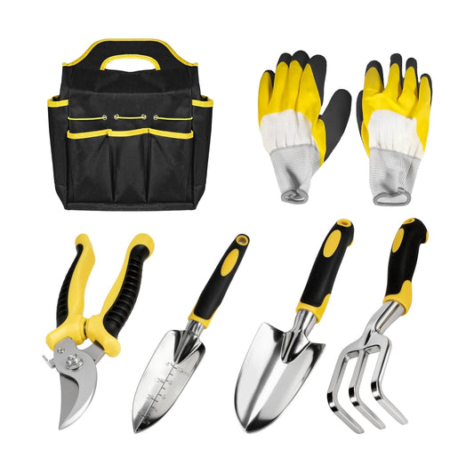 5-Piece Tool Set with Storage Tote Bag, Heavy Duty Aluminum Hand Tool Kit, Pruning Shears & Gardening Gloves, Rust-Pr...