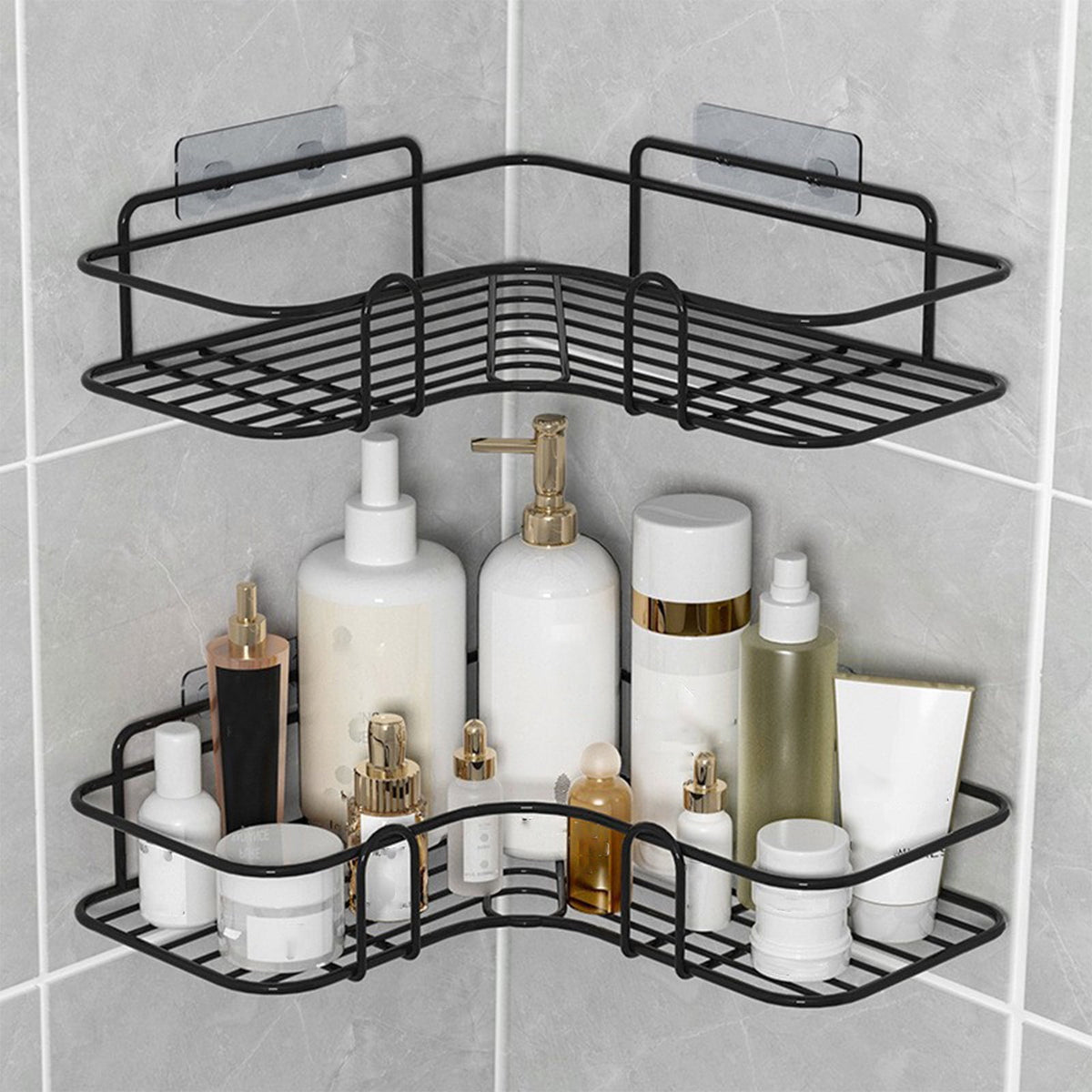 ‌No Caddy 26x26cm - Heavy Duty Iron Corner Shelf for Bathroom/Kitchen, Capacity Rustproof Wall Mounted Organizer with... - Image 2