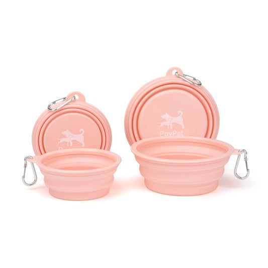 Bowls, (12 & 22oz ) Portable Dogs Cats Pet Foldable Feeding Watering Dish for Traveling Camping Walking, Pink