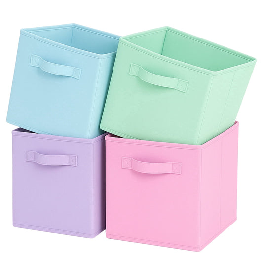 11" Fabric Storage Cubes, 4 Foldable Cube Bins Closet Organizers with Handles for Closet Clothes