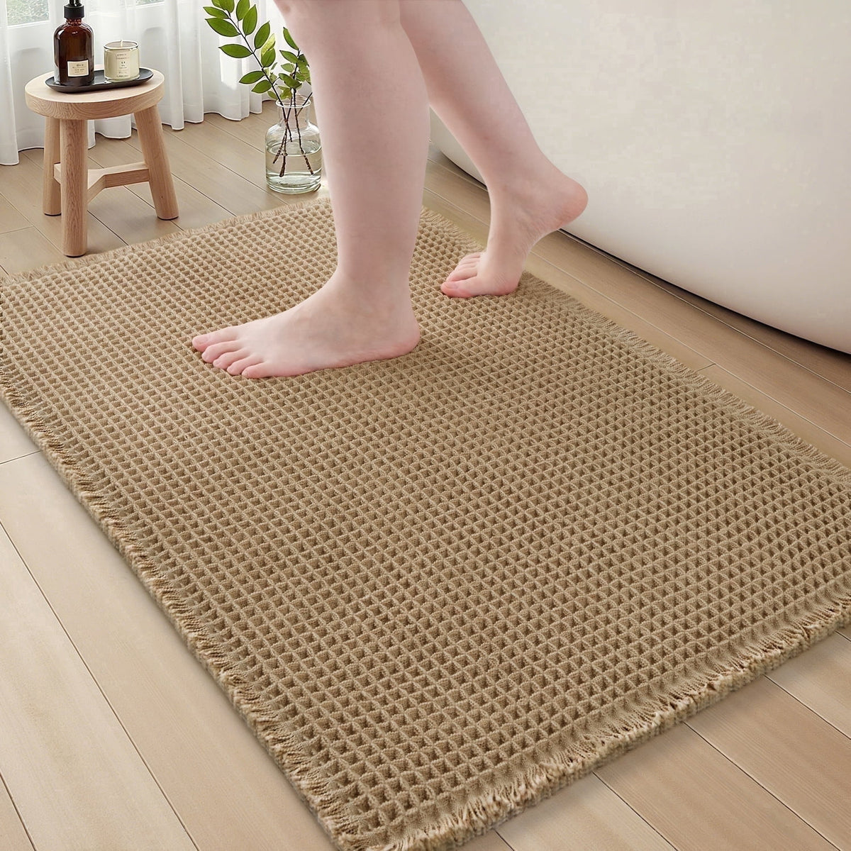 Bathroom Rugs Waffle Bath Rug Super Soft Absorbent Non Slip Bath Mat Beside Tub Rubber Backed Machine Washable Bathro... - Image 2