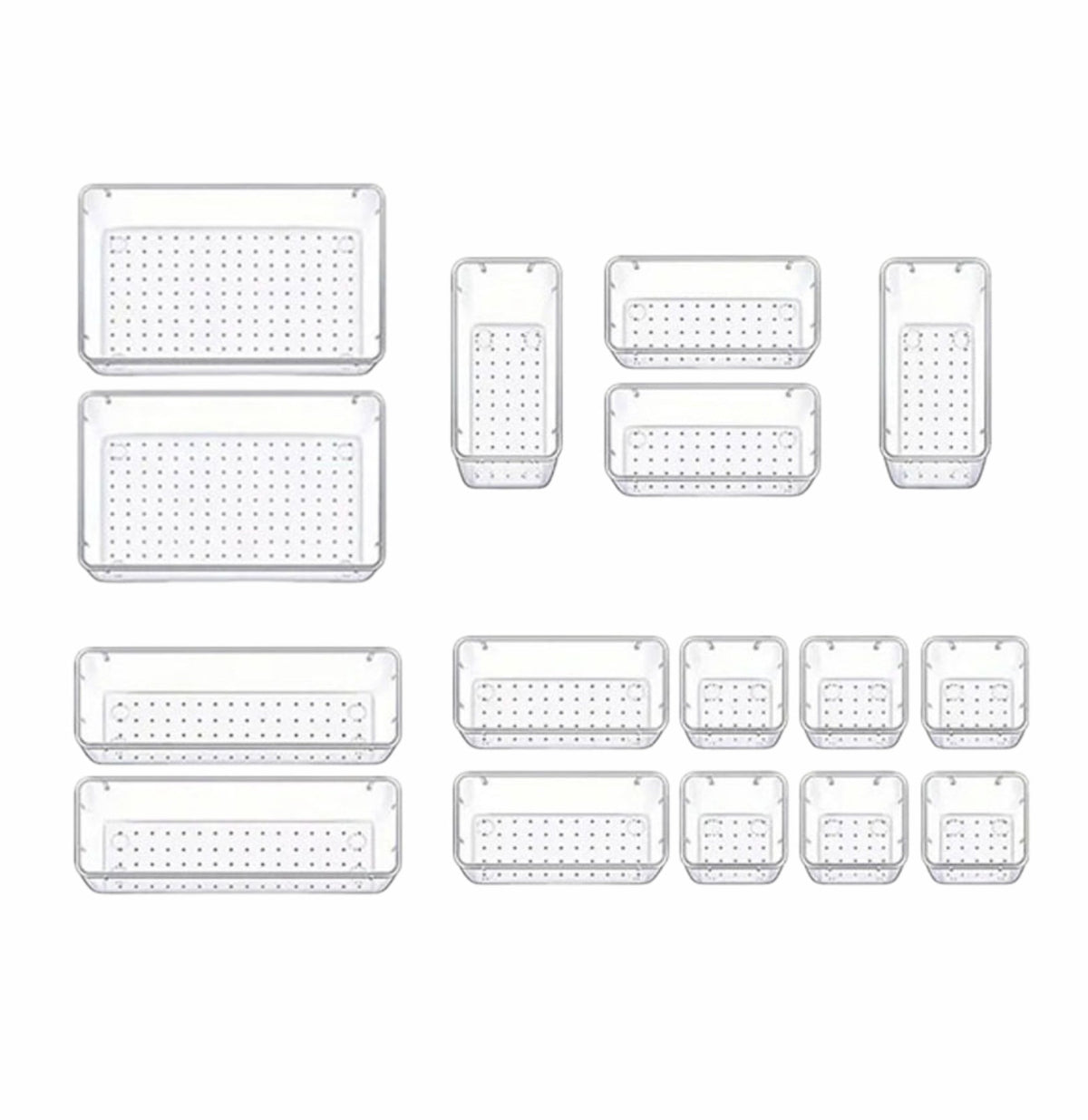 16-Piece Organizer Set, Clear Plastic Makeup Organizer Trays for Desk, Office and Bathroom