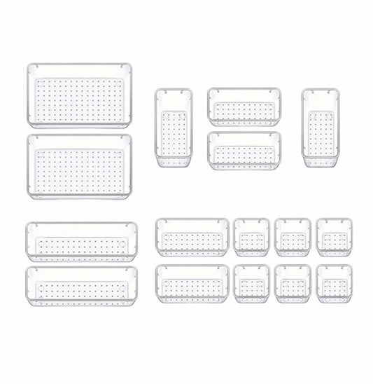 16-Piece Organizer Set, Clear Plastic Makeup Organizer Trays for Desk, Office and Bathroom