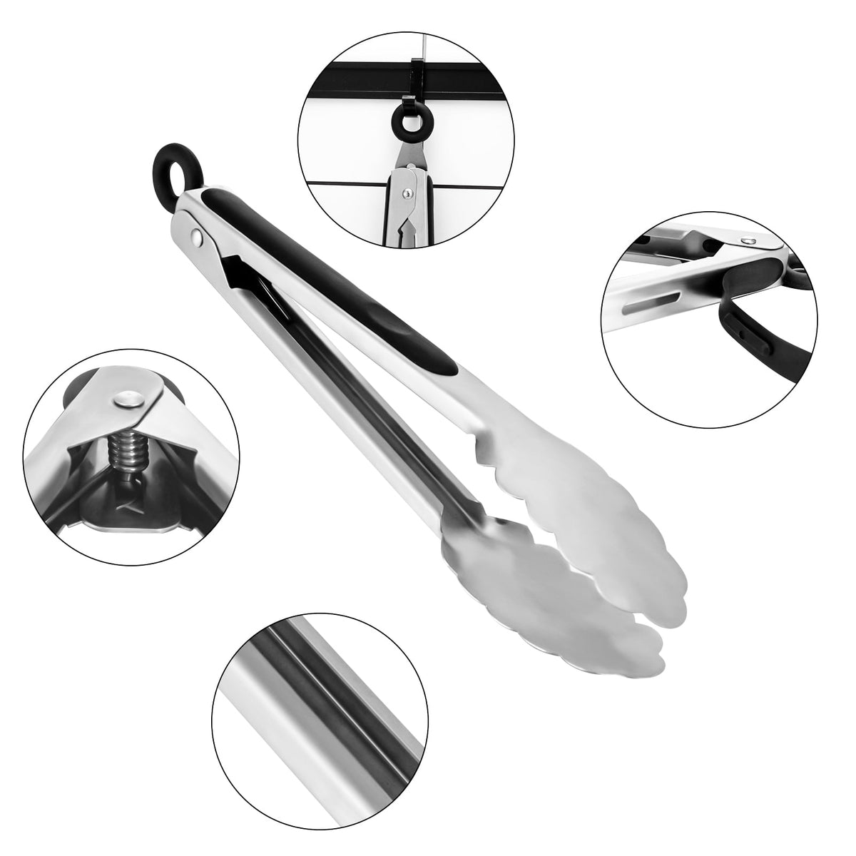 3 Pcs Kitchen Tongs for Cooking,8'' 10'' 13'' Stainless Steel Serving Tongs Barbecue Tongs with Non-Slip Grip for Coo... - Image 3