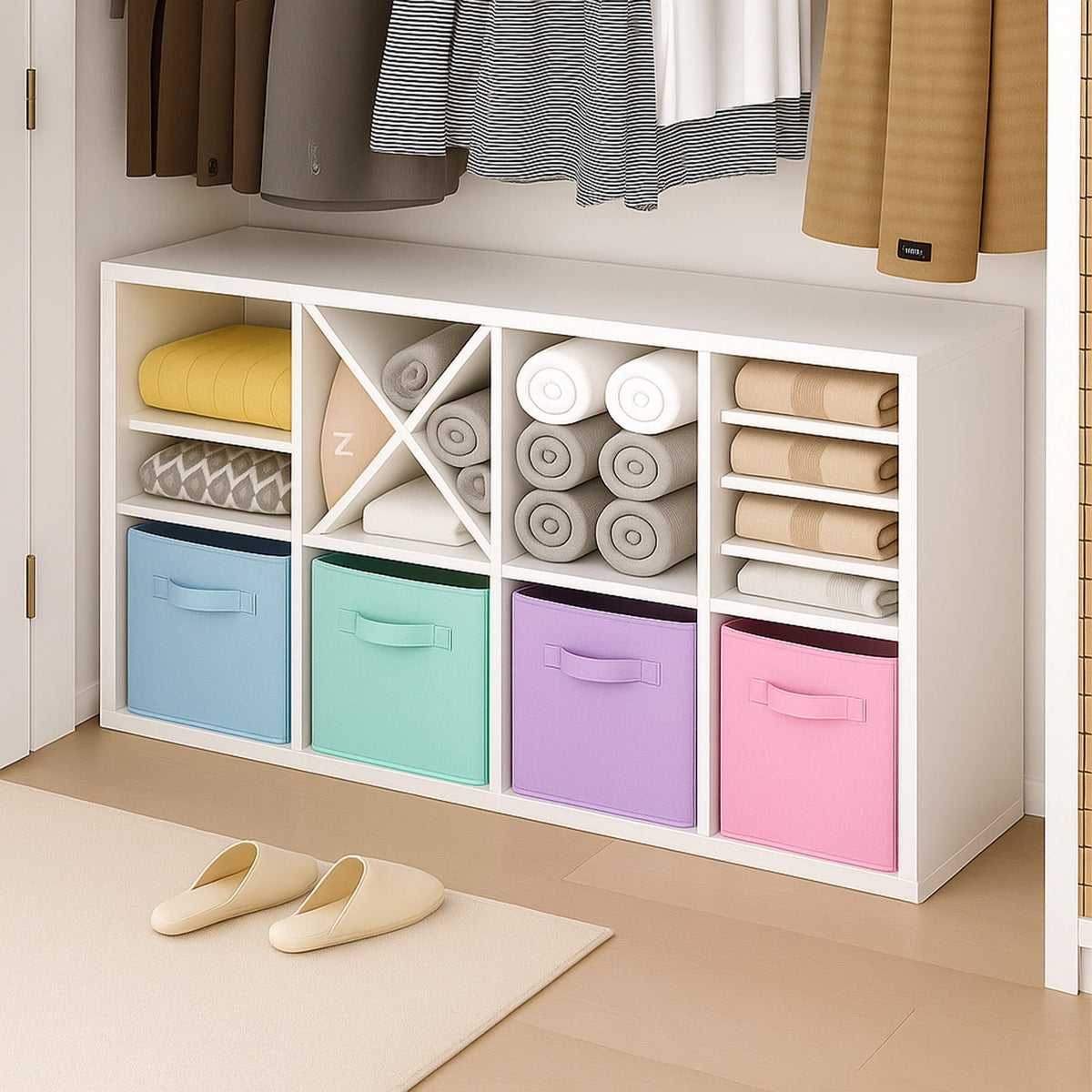 11" Fabric Storage Cubes, 4 Foldable Cube Bins Closet Organizers with Handles for Closet Clothes - Image 2