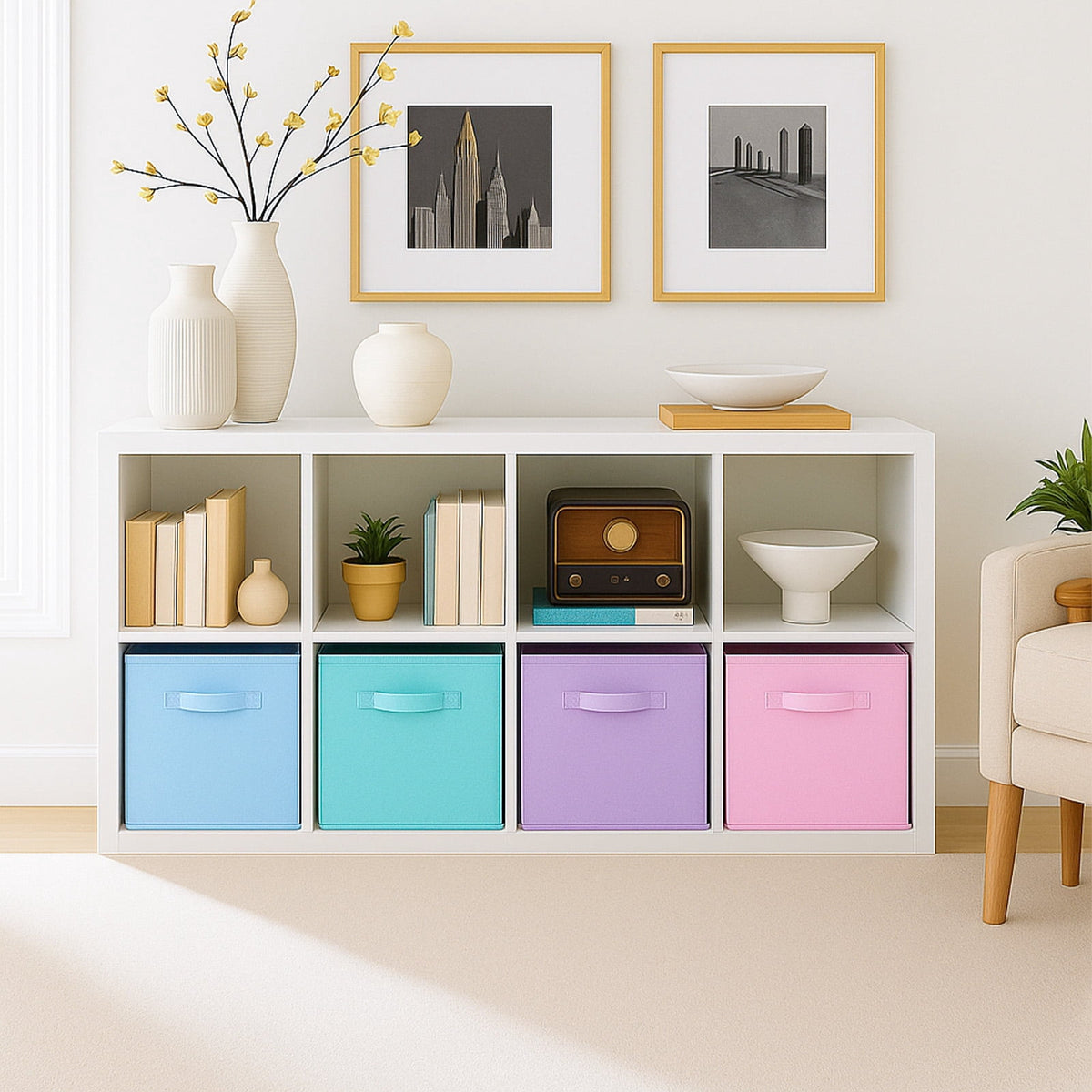 11" Fabric Storage Cubes, 4 Foldable Cube Bins Closet Organizers with Handles for Closet Clothes - Image 5