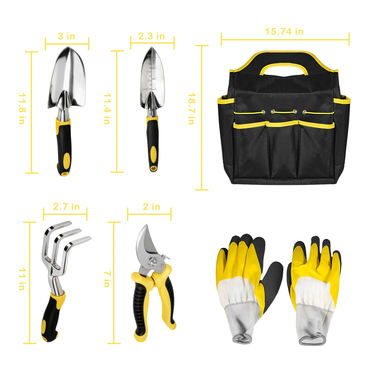 5-Piece Tool Set with Storage Tote Bag, Heavy Duty Aluminum Hand Tool Kit, Pruning Shears & Gardening Gloves, Rust-Pr... - Image 2