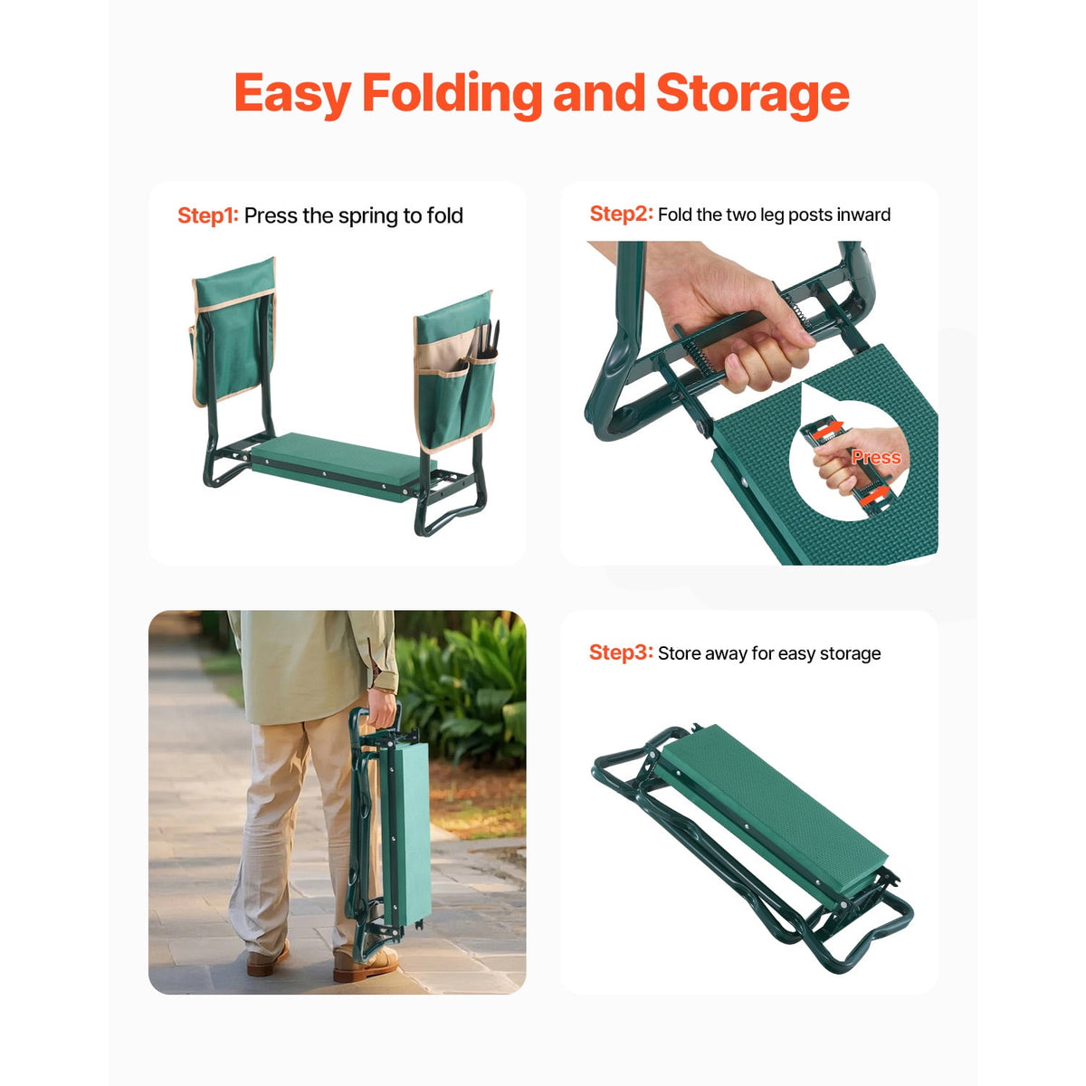 Seat, Wide Kneeling Pad, Durable Folding Stool with Tool Pouches, Comfortable Support for Knees and Back, Portable Be... - Image 6