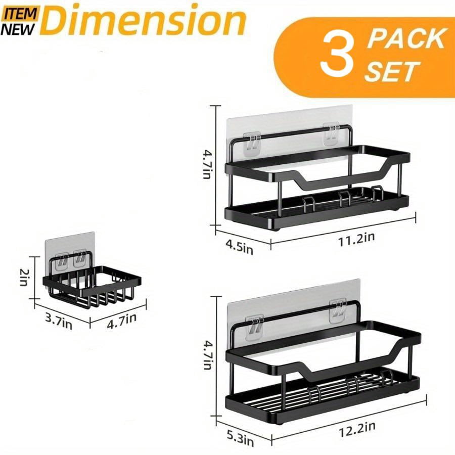 3/5 Count, Large Capacity Bathroom Organizers and Storage, No Drilling Wall-Mounted Basket, Black - Image 2