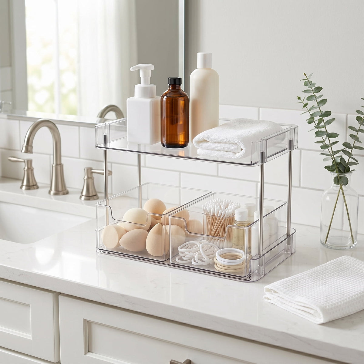 Clear Makeup Organizer with Drawers, 2-Tier Acrylic Cosmetic Storage for Bathroom Countertop - Image 5