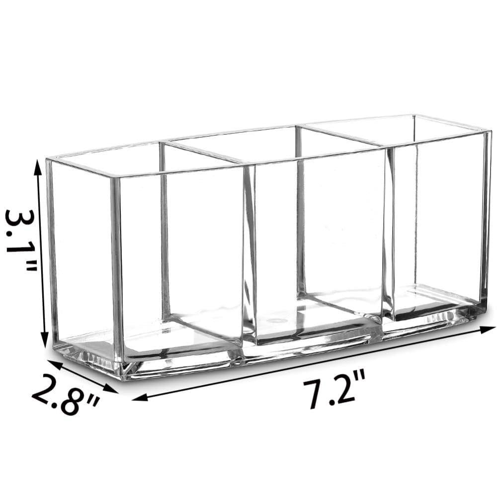 Holder,Bathroom Drawer Organizer, Pen Holder 3 Compartments, lipstick Organizer,vanity storage,Clear Pencil Organizer... - Image 2
