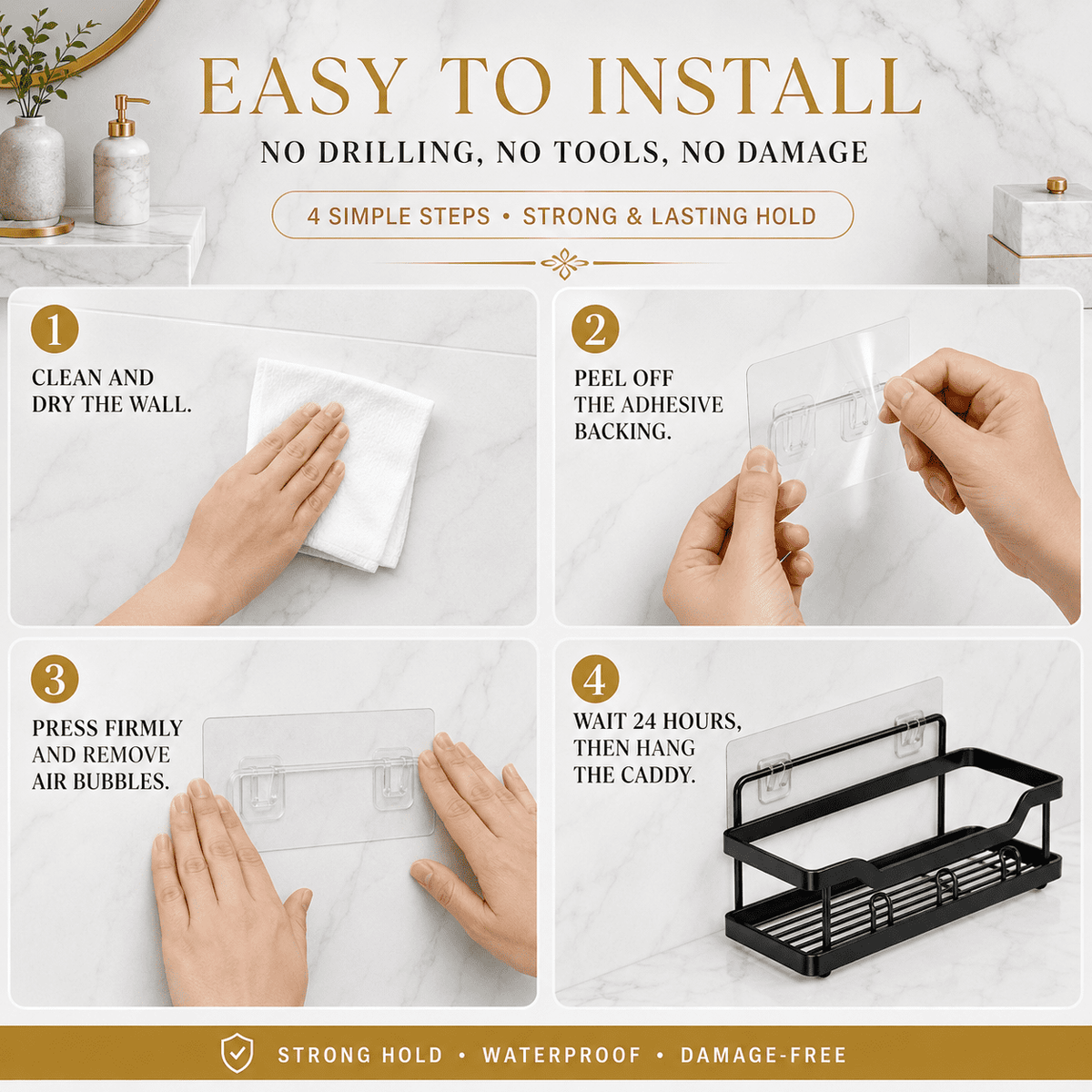 3/5 Count, Large Capacity Bathroom Organizers and Storage, No Drilling Wall-Mounted Basket, Black - Image 5