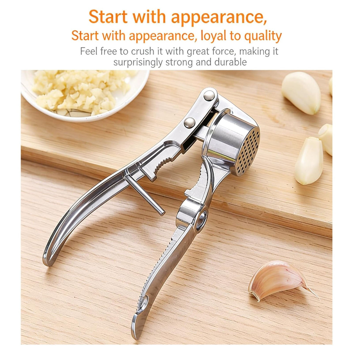 5-in-1 Stainless Steel Garlic Press, Heavy Duty Mincer and Crusher with Nut/Cherry Pitter, Ergonomic Rocking tool for... - Image 5