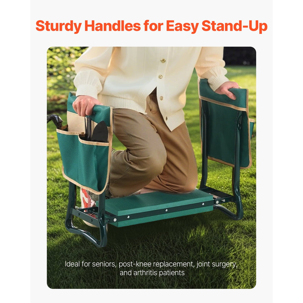 Seat, Wide Kneeling Pad, Durable Folding Stool with Tool Pouches, Comfortable Support for Knees and Back, Portable Be... - Image 3