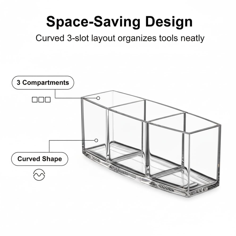 Holder,Bathroom Drawer Organizer, Pen Holder 3 Compartments, lipstick Organizer,vanity storage,Clear Pencil Organizer... - Image 6