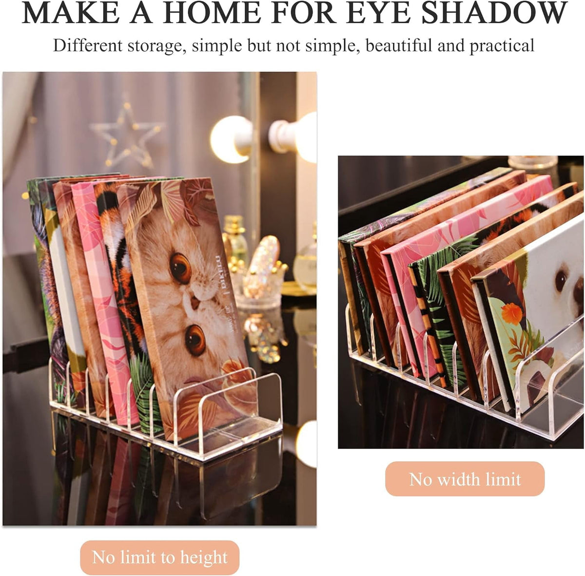 2 Pack Makeup Palette Organizer, Acrylic Eyeshadow Palette Holder Stand, Clear Plastic Cosmetic Organizer for Bedroom... - Image 4