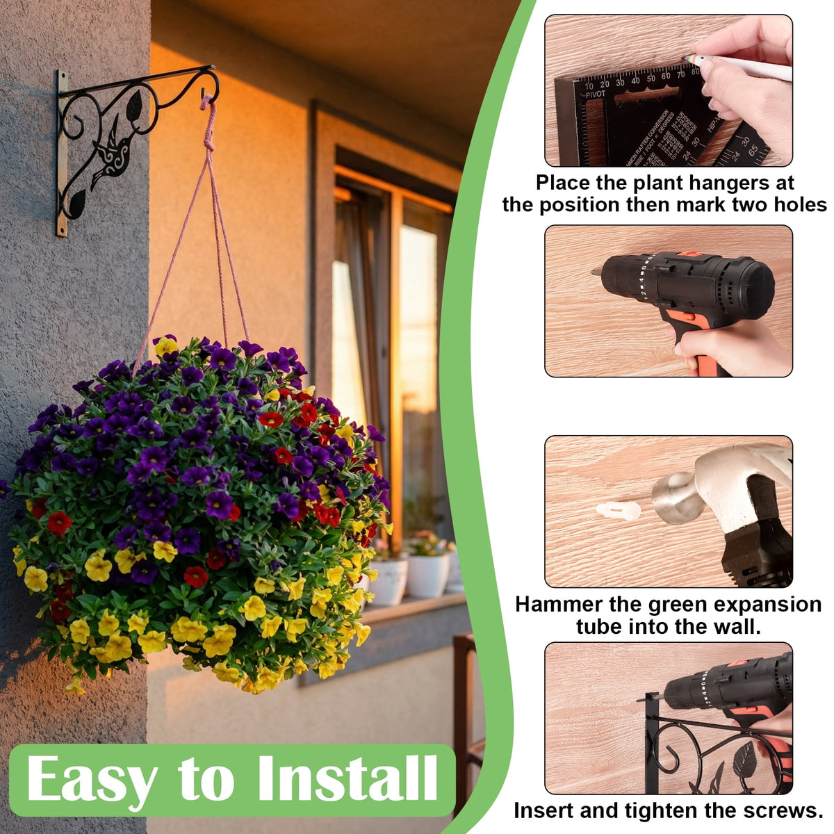 2 Pack Plant Hanging Brackets, 12.6 Inch Heavy Duty Metal Wall Hangers Indoor/Outdoor, Sturdy Plant Bracket for Bird ... - Image 4