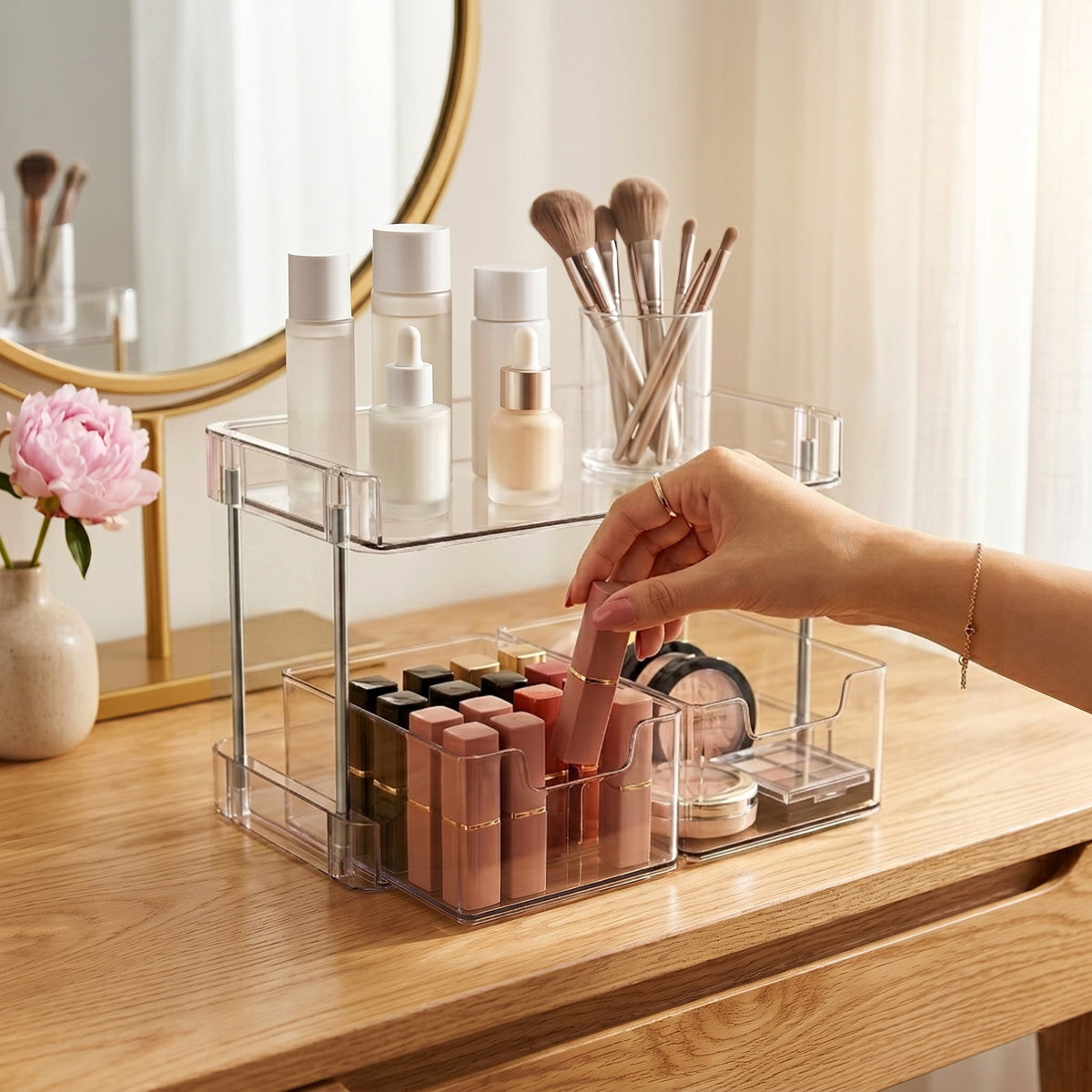 Clear Makeup Organizer with Drawers, 2-Tier Acrylic Cosmetic Storage for Bathroom Countertop - Image 6