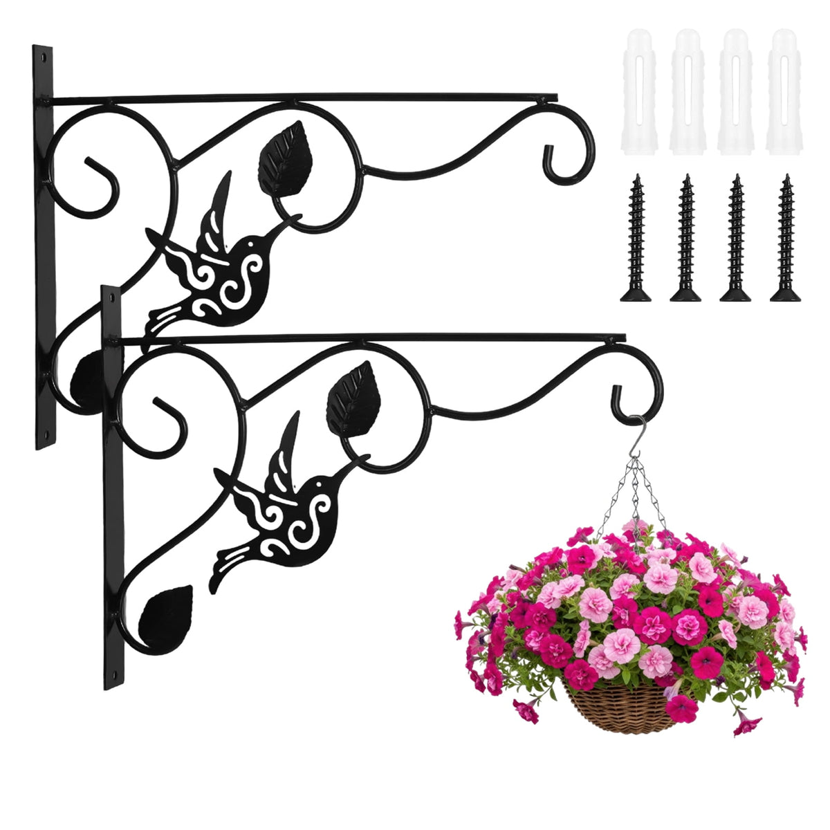 2 Pack Plant Hanging Brackets, 12.6 Inch Heavy Duty Metal Wall Hangers Indoor/Outdoor, Sturdy Plant Bracket for Bird ...