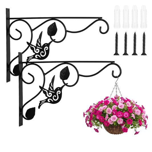 2 Pack Plant Hanging Brackets, 12.6 Inch Heavy Duty Metal Wall Hangers Indoor/Outdoor, Sturdy Plant Bracket for Bird ...